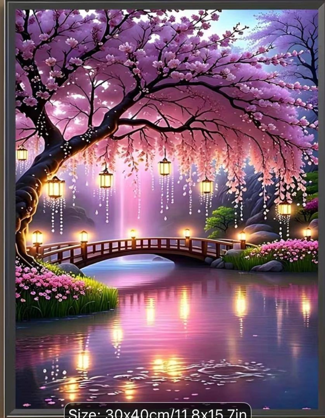 تابلو بومدارنقاشی با الماس طرح درخت شکوفه صورتی-اورجینال